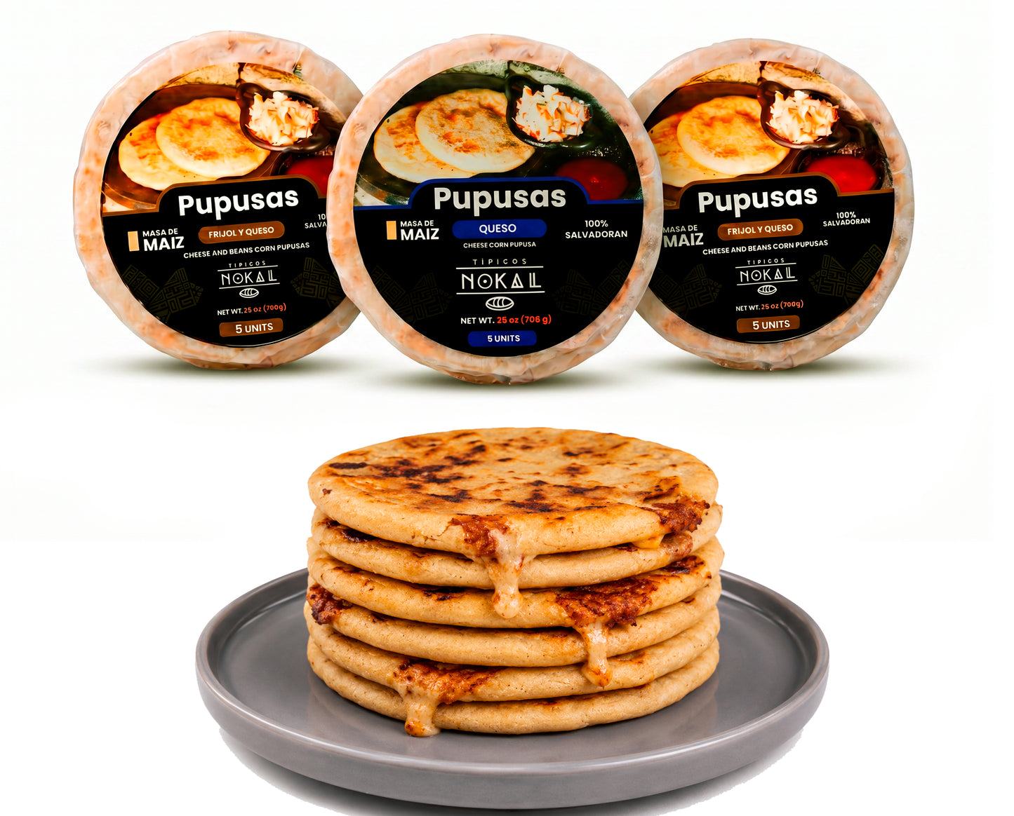 Typical Nokal  Triple pack mix Bean and Cheese 5 Count,  Cheese 5 Count and revuelta 5 Count Authentic Salvadoran Pupusas, Vegetarian Breakfast Foods,, 75 Ounce Family Pack