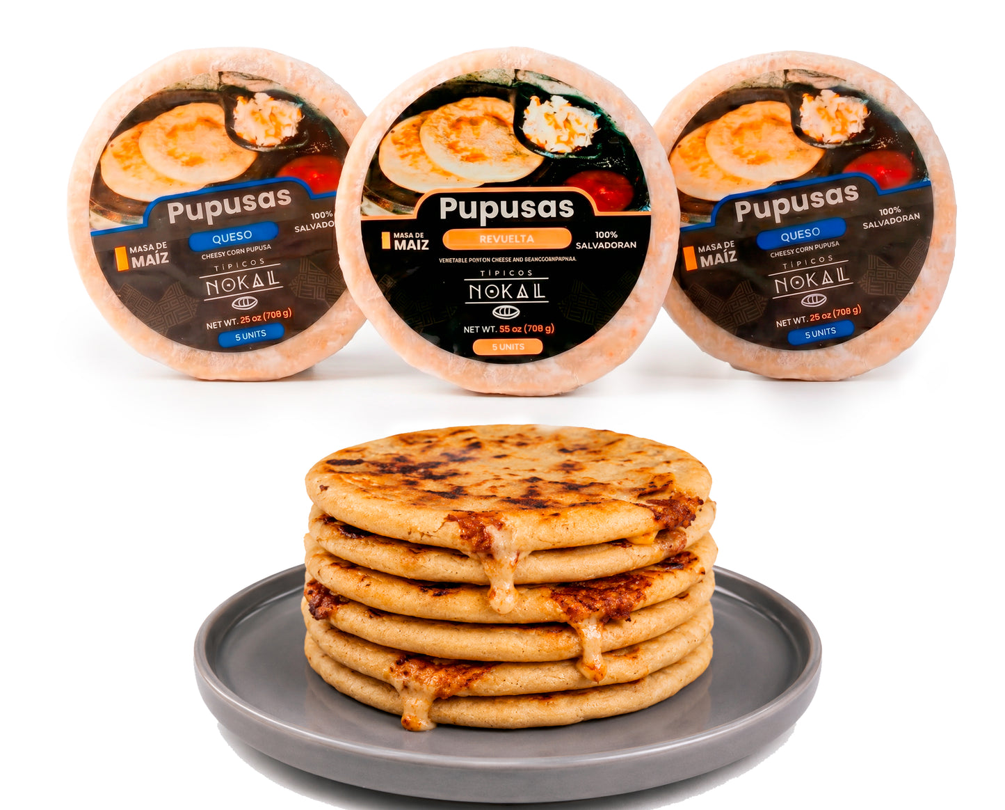 Typical Nokal  Triple pack mix Bean and Cheese 5 Count,  Cheese 5 Count and revuelta 5 Count Authentic Salvadoran Pupusas, Vegetarian Breakfast Foods,, 75 Ounce Family Pack