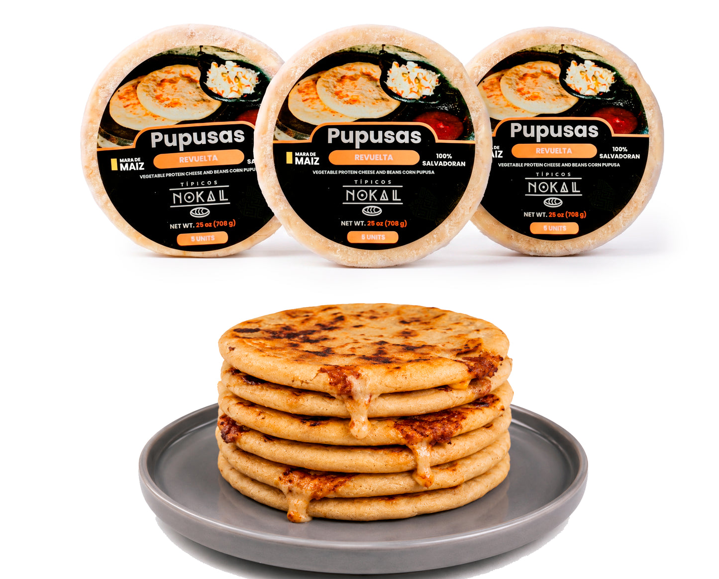 Typical Nokal  Triple pack Bean and Cheese Pupusas, Authentic Salvadoran Pupusas, Vegetarian Breakfast Foods, 15 Count, 75 Ounce Family Pack